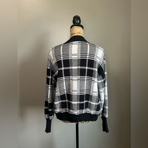 Venus black white checkered sweater cardigan set small academia preppy office - Picture 3 of 10